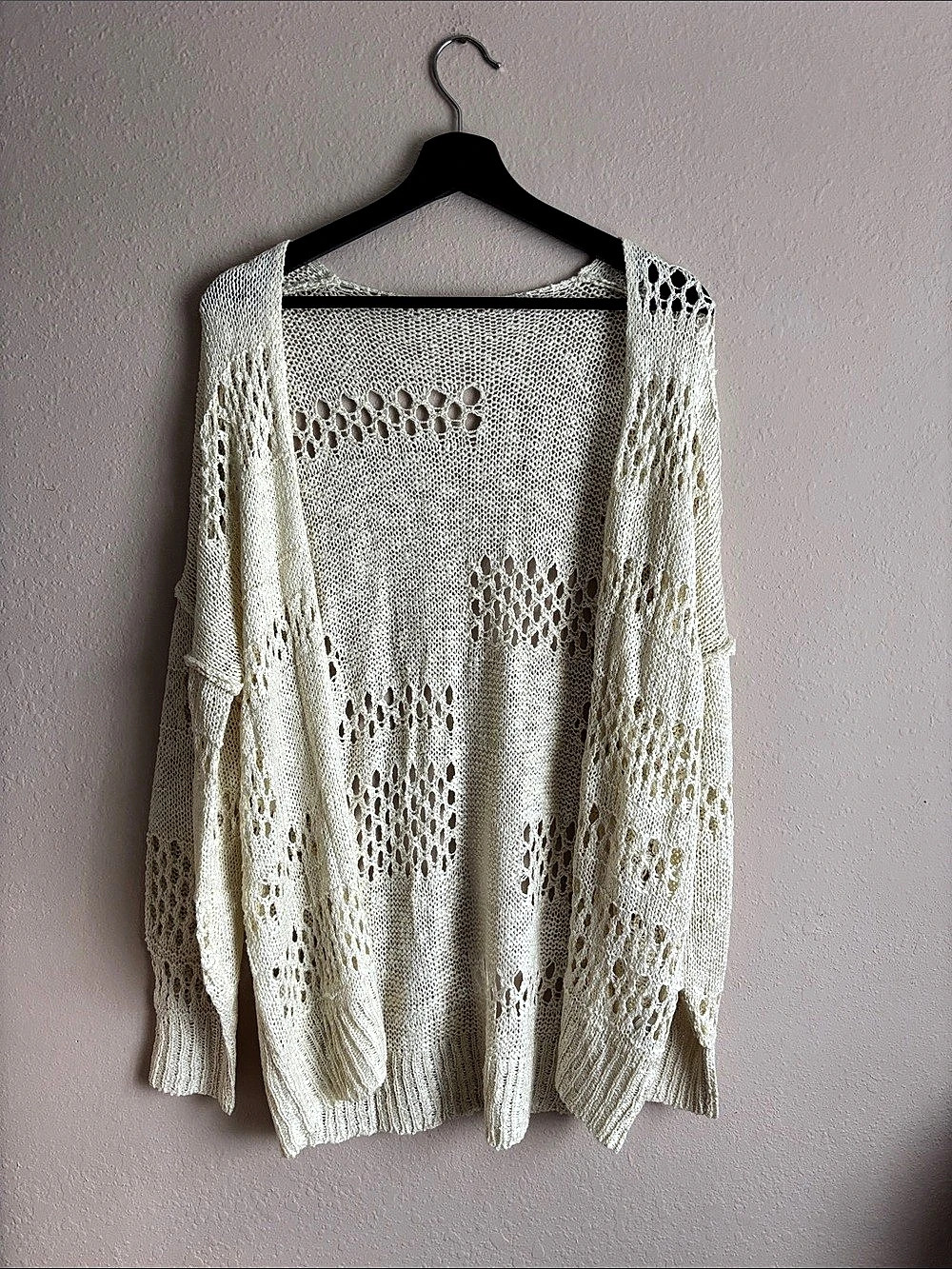 Boho Oversized Crochet Cream Cardigan Size Medium